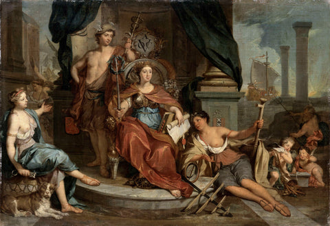 Apotheosis of the Dutch East India Company (Allegory of the Amsterdam Chamber of Commerce of the VOC), Nicolaas Verkolje, 1702 - 1746 Canvas Print