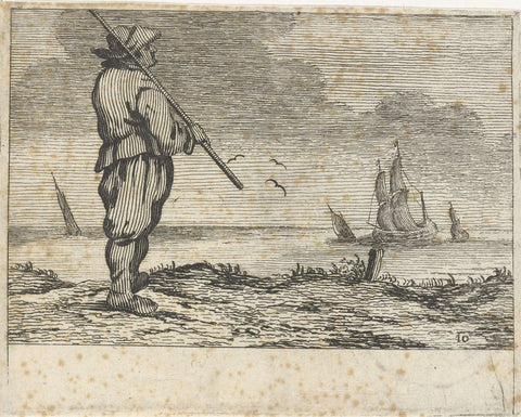 Dune landscape with a man, looking at a ship, Gillis van Scheyndel (I), 1618 - 1645 Canvas Print