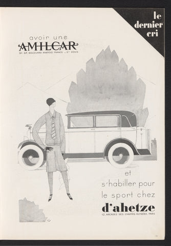 Femina, Mars 1928: advertisement for sportswear from Ahetze and an Amilcar, anonymous, 1928 Canvas Print