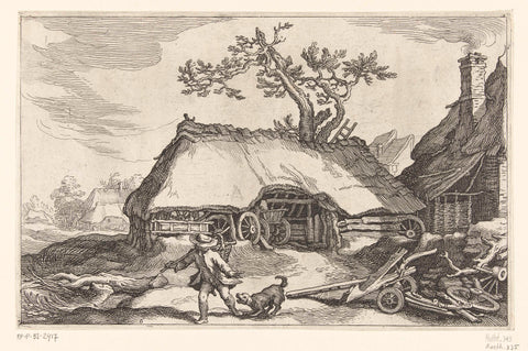 Farm and husband and barking dog, Boetius Adamsz. Bolswert, 1614 Canvas Print