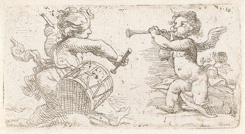 Two putti making music, Cornelis Schut (I), 1618 - 1655 Canvas Print