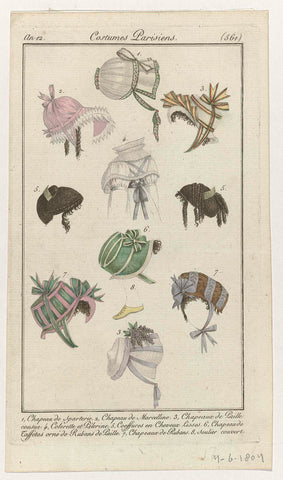 Journal des Dames et des Modes, Costume Parisien, 14 June 1804, Year 12, (561): 1. Chapeaux de Sparteri (...), anonymous, 1804 Canvas Print