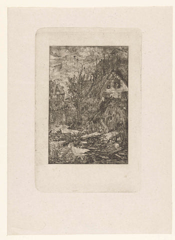 Dorpsgezicht met rivier, Rodolphe Bresdin, 1861 Canvas Print