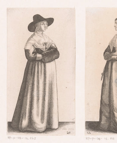 English woman of standing with hat and mave, Wenceslaus Hollar, 1665 - 1707 Canvas Print