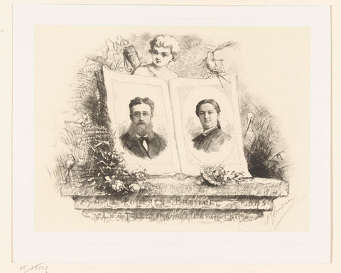 Double portrait of A.C.C. Folkersma and Aurelia van Holkema on the occasion of their copper wedding, Petrus Johannes Arendzen, 1884 Canvas Print