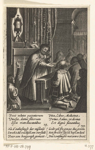 Priest leads communion and hands out hosts, Boëtius Adamsz. Bolswert, 1639 Canvas Print