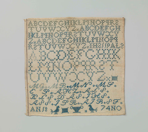 Sampler of silk on cotton, Johanna Hendrika Scholtz, 1874 Canvas Print