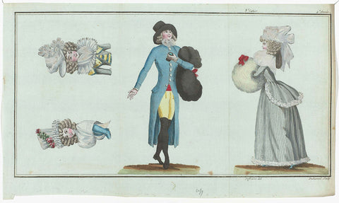 Magasin des Modes Nouvelles Françaises et Anglaises, 11 February 1789, Pl. 1, 2 et 3, A.B. Duhamel, 1789 Canvas Print