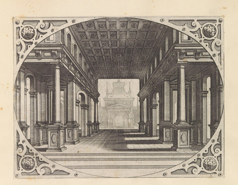 Open hall with a colonnade on both sides, Johannes or Lucas van Doetechum, after 1601 Canvas Print