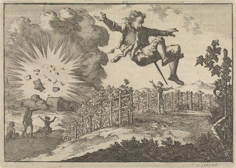 Jumping from a mine during the siege of Ober-Ehenheim (Obernai), 1636, Caspar Luyken, 1698 Canvas Print