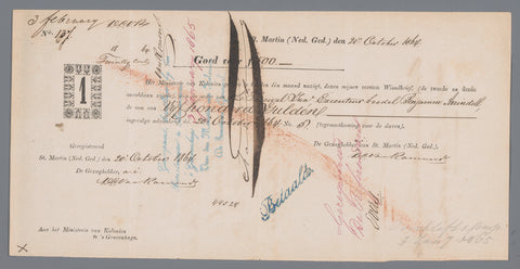 Bill of exchange compensation for the abolition of slavery 1863 in Sint Maarten, Ministry of Colonies, 1863 Canvas Print