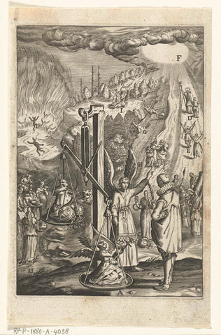 Emblem with angel showing man how to weigh virtue and sin against each other, Boetius Adamsz. Bolswert, 1623 Canvas Print