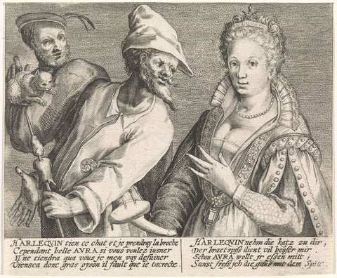 Aura tries to seduce Harlequin, Crispijn van de Passe (I), 1574 - 1637 Canvas Print