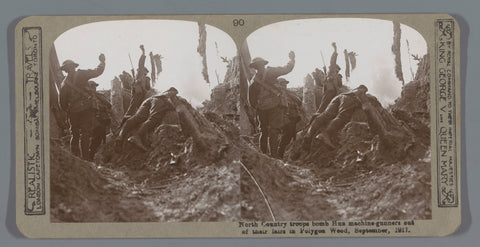 North Country troops bomb Hun machine-gunners out of their lairs in Polygon Wood, September, 1917, Realistic Travels, 1917 Canvas Print