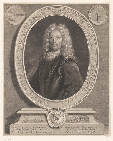 Portrait of Samuel Frisching II at the age of 75, Benoît Audran (I), 1713 Canvas Print