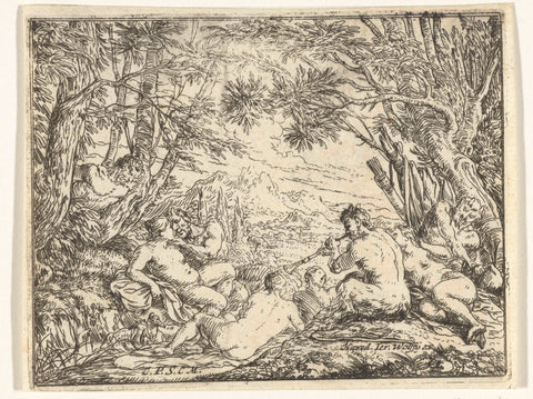 Saters and nymphs in a forest, Jonas Umbach, 1634 - 1690 Canvas Print