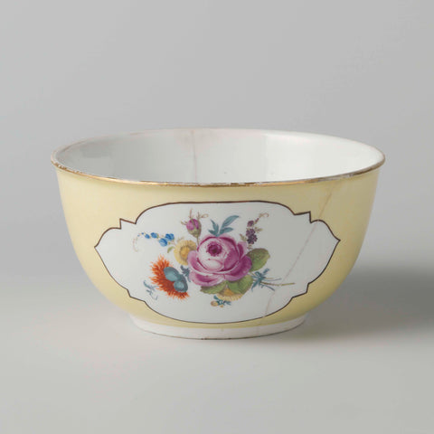 Spool bowl, multicolored painted with Deutsche Blumen in recessed four steps in a yellow ground, Meissener Porzellan Manufaktur, c. 1765 Canvas Print