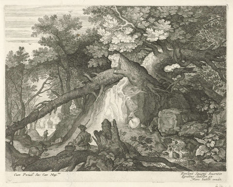 Man and four goats at a waterfall, Aegidius Sadeler, 1624 - c. 1650 Canvas Print