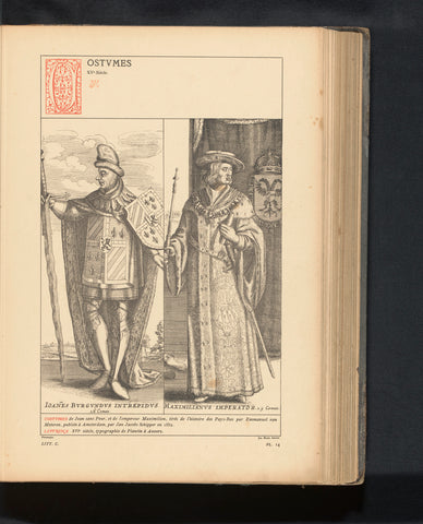 Reproduction of two designs of costume prints with Jan zonder Vrees and Keizer Maximiliaan I by Emanuel van Meteren, anonymous, c. 1875 - in or before 1880 Canvas Print