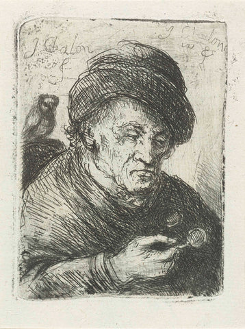 Old man with glasses and owl, Jan Chalon, 1748 - 1795 Canvas Print