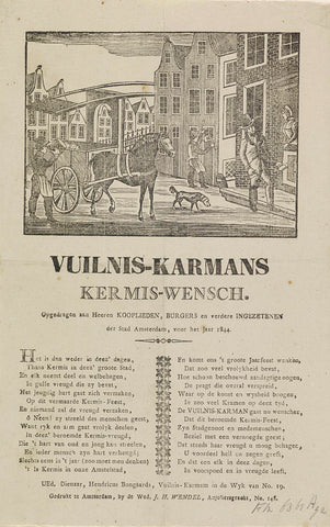 Fairground print of the garbage men of Amsterdam for the year 1844, anonymous, 1844 Canvas Print