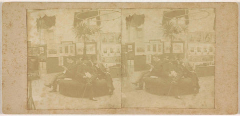 Visitors on a round bench on one of the photography exhibitions, probably in the Militiezaal in Amsterdam 1891 or 1895, anonymous, c. 1891 - c. 1895 Canvas Print