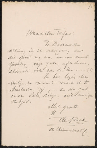 Letter to Filippo Tessaro, Théophile de Bock, 1861 - 1904 Canvas Print