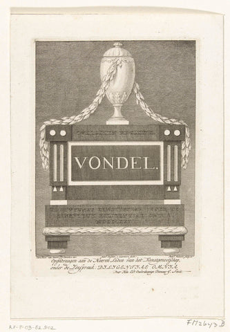 Memorial stone for Vondel, died in 1679, Reinier Vinkeles (I), 1772 Canvas Print