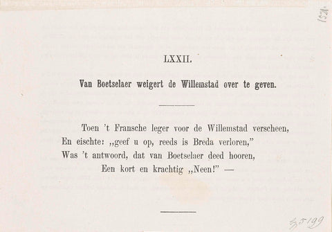 Verse at the print of Willemstad claimed by the French, 1793, Emrik & Binger, 1853 - 1861 Canvas Print