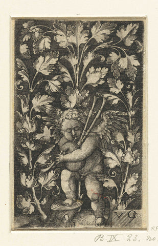 Ornament with bagpipe-playing putto, Monogrammist VG (16th century), 1530 - 1540 Canvas Print