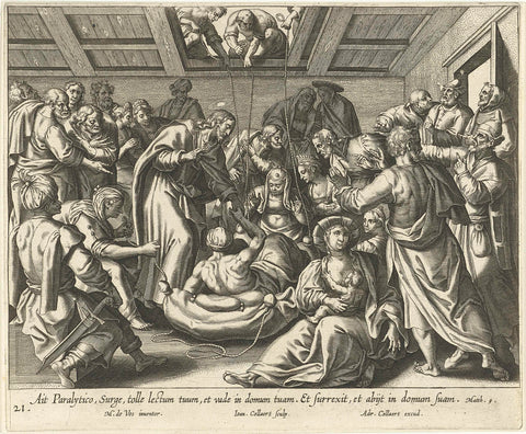 Healing of a paralyzed, Jan Collaert (II), 1598 - 1618 Canvas Print