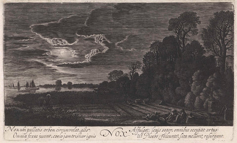 Landscape with resting birdcatchers: night, Jan van de Velde (II), 1603 - 1641 Canvas Print