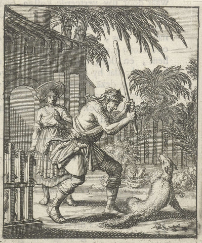 Fox killed by a man with a stick, Jan Luyken, 1693 Canvas Print