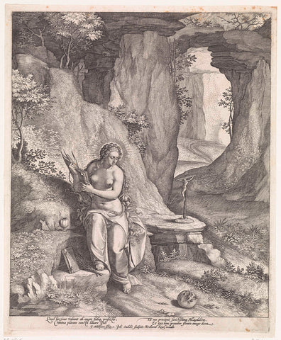 Mary Magdalene in a cave, Johann Sadeler (I), 1560 - 1600 Canvas Print