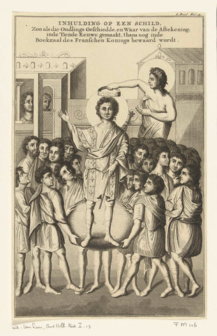 Inauguration on a shield, after a 10th century drawing, anonymous, 1732 - 1734 Canvas Print