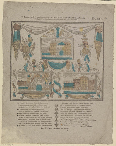 Op deonderstaande print representations of 's lands zee-magazyn te Amsterdam, / zoo voor, by, als na deszelfs devastating brand van den 6 july 1791, A. Robyn, 1806 - 1830 Canvas Print