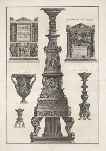 Kandelabers, burial columns and vase, Giovanni Battista Piranesi, 1778 Canvas Print