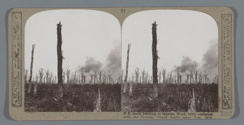 H.E. shells bursting in Mametz Wood, hotly contested with the Prussian Guard, finally taken July, 1916, Realistic Travels, after 1916 - c. 1918 Canvas Print