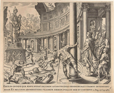 King Josiah Destroys the Temples of Astarte, Kemos and Milcom, Philip Galle, 1600 - 1652 Canvas Print