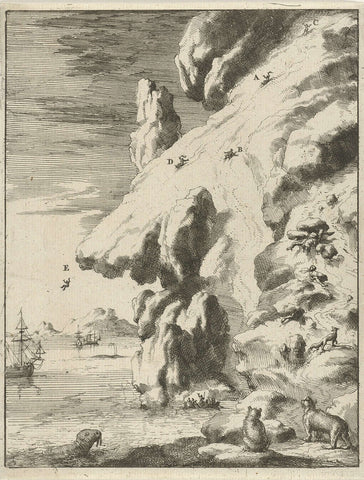 Sailors sliding from an iceberg, Jan Luyken, 1684 Canvas Print