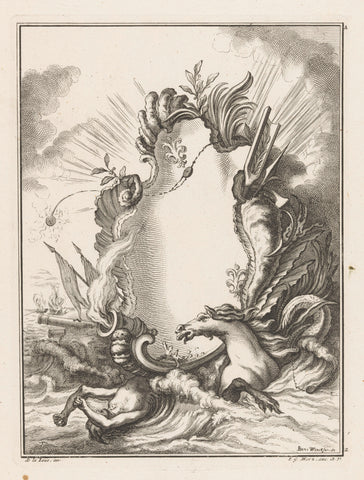 Cartouche with horse, Benedikt Winkler, 1750 - 1762 Canvas Print