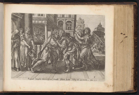 Tobias and the Angel Arrive at Raguel, anonymous, Maerten de Vos, 1646 Canvas Print