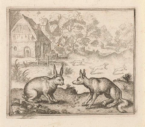 Fable of the fox, the dog and the hare, Aegidius Sadeler, 1608 - 1679 Canvas Print