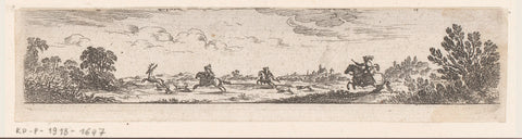 Vignet met jagers in een landschap, Nicolas Cochin, 1620 - 1686 Canvas Print