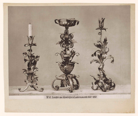 Three wrought iron candlesticks, anonymous, 1869 - 1887 Canvas Print