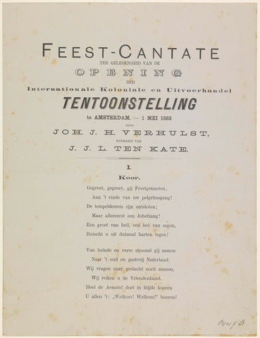 Feest-Cantata on the occasion of the opening of the International Colonial and Export Trade Exhibition in Amsterdam. - May 1, 1883, anonymous, 1883 Canvas Print