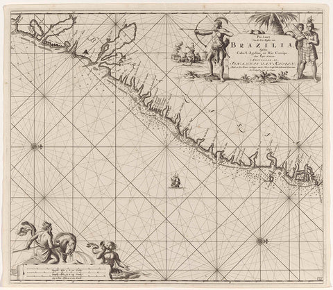 Pass map of part of the east coast of Brazil, Jan Luyken, 1683 - 1799 Canvas Print