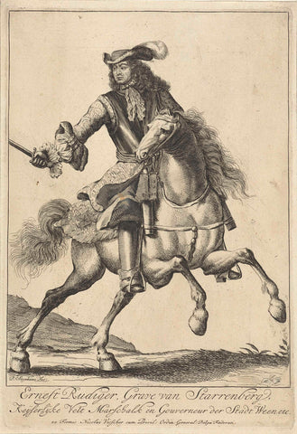 Equestrian portrait of Ernst Rüdiger van Starhemberg, Pieter Stevens (mentioned in 1689), 1683 - 1701 Canvas Print