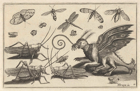 Locusts and fantasy creature with wings and flippers, Nicolaes de Bruyn, 1594 - 1644 Canvas Print