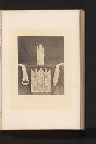 Triptych of ivory with representations from the New Testament and three other religious objects of ivory, exhibited at an exhibition on religious objects from the Middle Ages and Renaissance in 1864 in Mechelen, Joseph Maes, 1864 Canvas Print